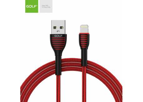 GOLF textilný dátový kábel lightning (apple) 1m, 3A, červený