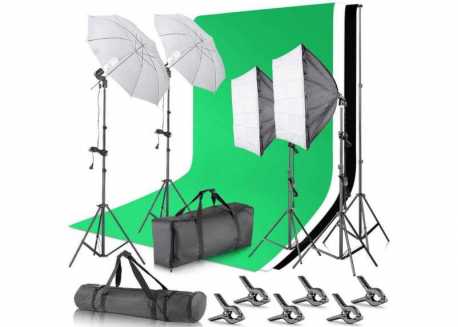 Fotostudio Set - 2x deštník, 2x softbox, 3x plátno