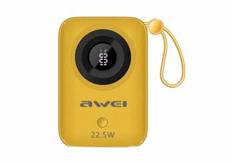 Powerbanka s displejem Awei P23K 10 000 mAh, 22,5W, žlutá
