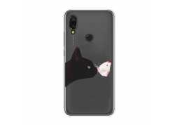 Pouzdro pro Xiaomi Redmi 7, průhledný silikon kočka a motýl