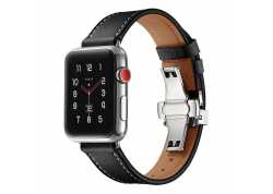 Řemínek pro apple watch 42/44, kůže černý, stříbrná přeska