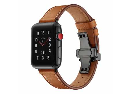 Řemínek pro apple watch 42/44, kůže hnědý, černá přeska