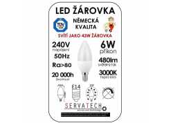 Symfony LED žárovka svíčka C30 6W / 43W 240V E14 480lm 270° 20.000h teplá bílá