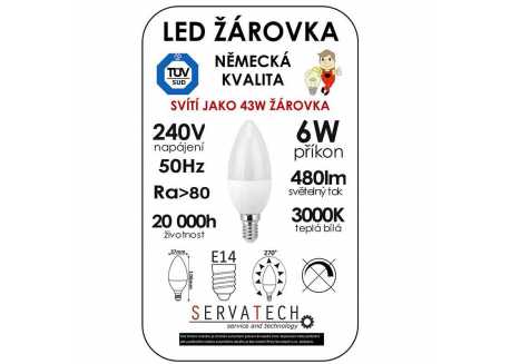 Symfony LED žárovka svíčka C30 6W / 43W 240V E14 480lm 270° 20.000h teplá bílá